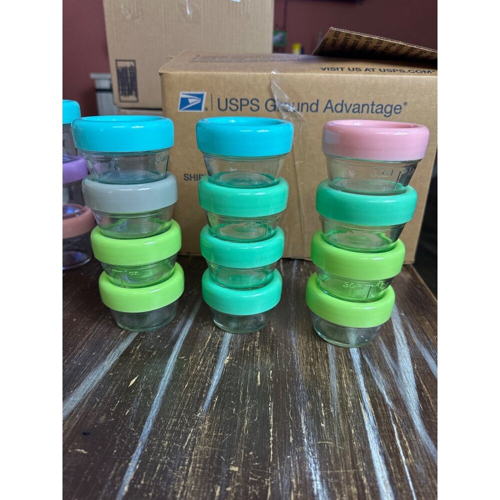 7492.. melii smaal glass baby food jars puree  1 oz jars 12  2 oz jars 10 and 3 - Picture 3 of 6
